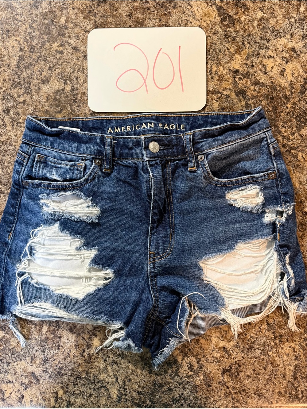 American Eagle Outfitters Dark Blue Distressed Denim Cutoff Shorts
